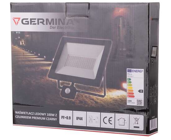 Naświetlacz LED 100W z czujnikiem, premium czarny - GERMINA Schmith