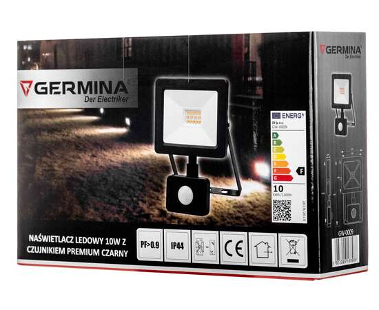 Naświetlacz LED 10W z czujnikiem, premium czarny - GERMINA Schmith