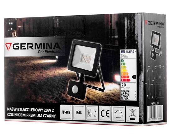 Naświetlacz LED 20W z czujnikiem, premium czarny - GERMINA Schmith