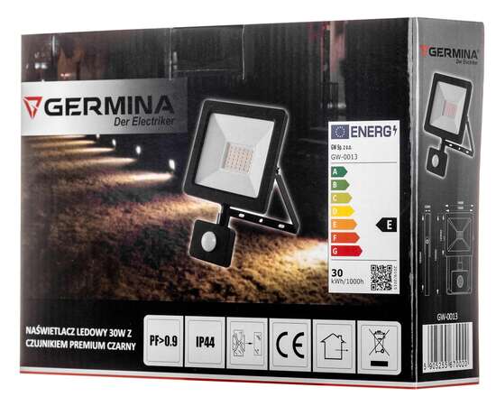 Naświetlacz LED 30W z czujnikiem, premium czarny - GERMINA Schmith