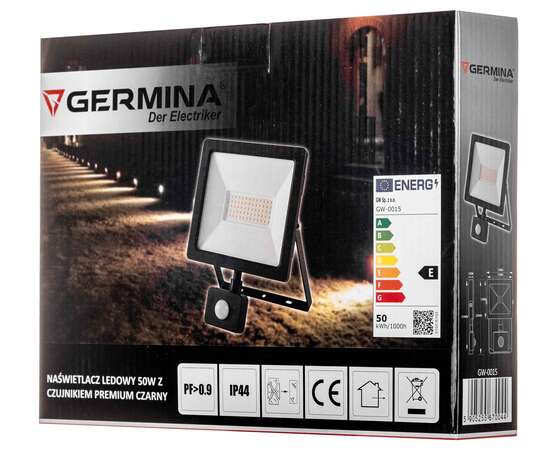 Naświetlacz LED 50W z czujnikiem, premium czarny - GERMINA Schmith